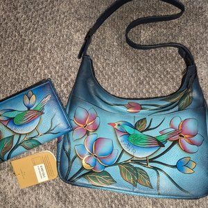 Leather hand painted little bird Anushka Handbag & Wallet